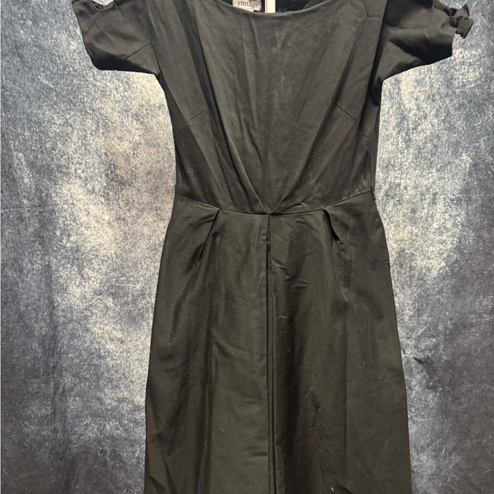 Unique Vintage Elegant Black Dress with Shoulder Bows